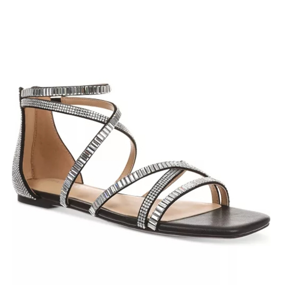 Thalia Sodi Black Sandals with Glittering Silver Accents